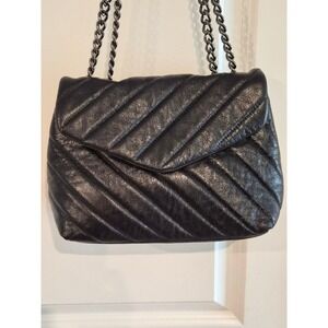 Vince Camuto Black Quilted Leather Chain Shoulder Bag Elegant Evening Purse